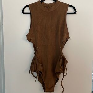 Faux Suede Cutout Bodysuit